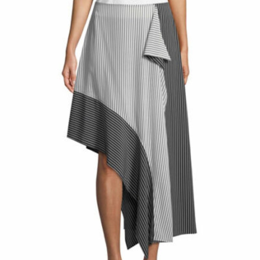 New Robert Rodriguez asymmetric stripe crepe contrast panel high rise midi skirt - Picture 7 of 14